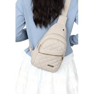 Contemporary Multiple Compartment Sling Bag Crossbody Pink Quilted Travel School